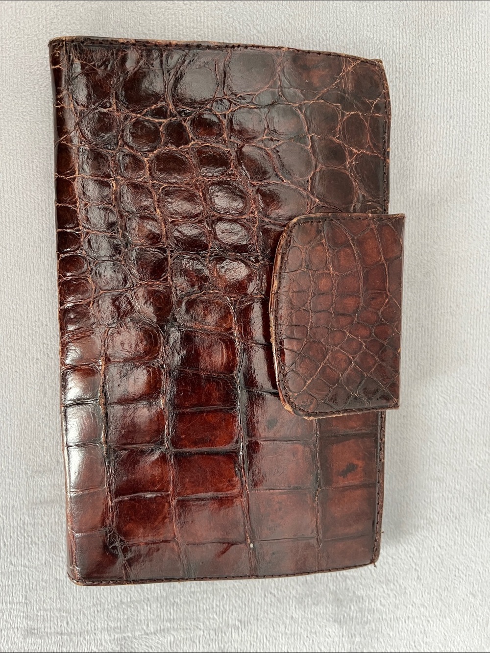 Brown Croc-Embossed Leather Organizer Wallet Snake or eel.